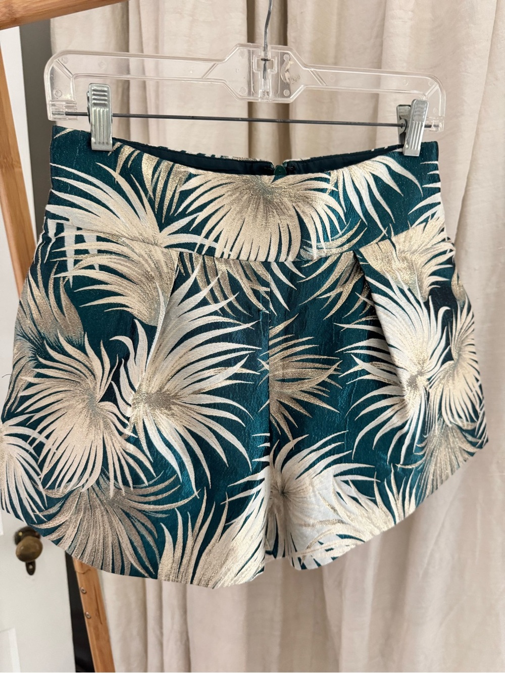 Nicole Miller Teal and Gold High-Waist Floral Shorts